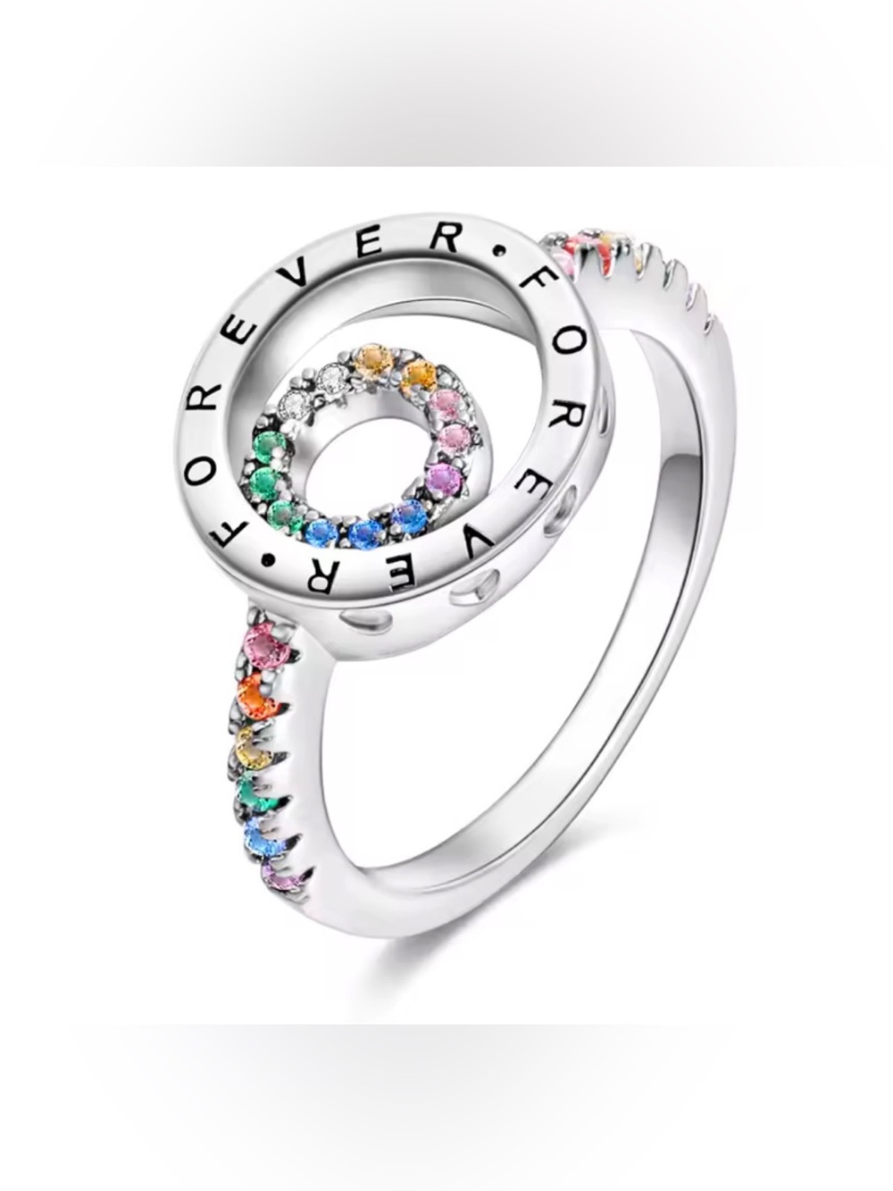 Italian Luxury Jewelry 925 Sterling Silver Forever Rainbow Ring Size 8 NWOT